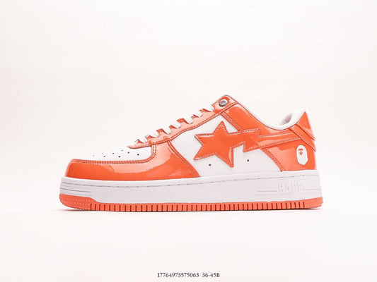 A Bathing Ape Bape Sta Low Patent Leather Orange White