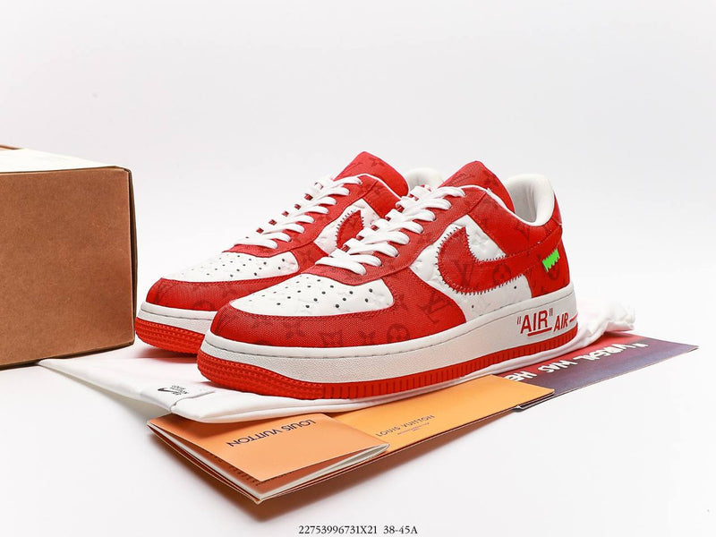 حذاء رياضي Louis Vuitton Nike Air Force 1 Low من Virgil Abloh باللون الأبيض والأحمر