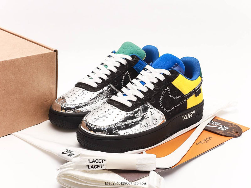 حذاء رياضي Louis Vuitton Nike Air Force 1 Low من Virgil Abloh باللون الأسود المعدني الفضي
