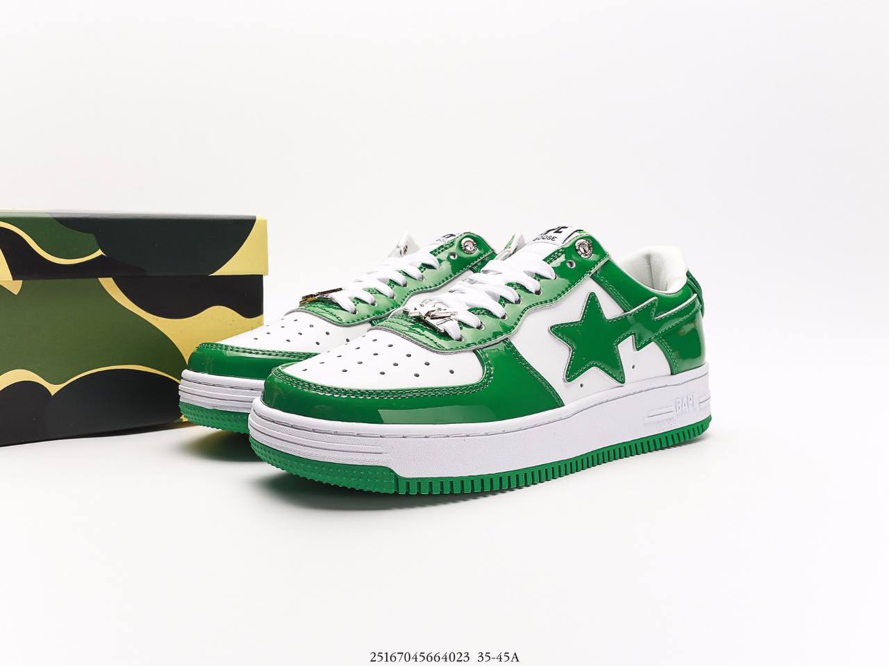 A Bathing Ape Bape Sta Low Patent Leather Green White