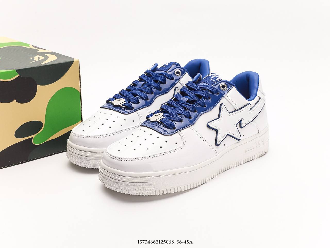 A Bathing Ape Bape Sta Patent Leather White Blue