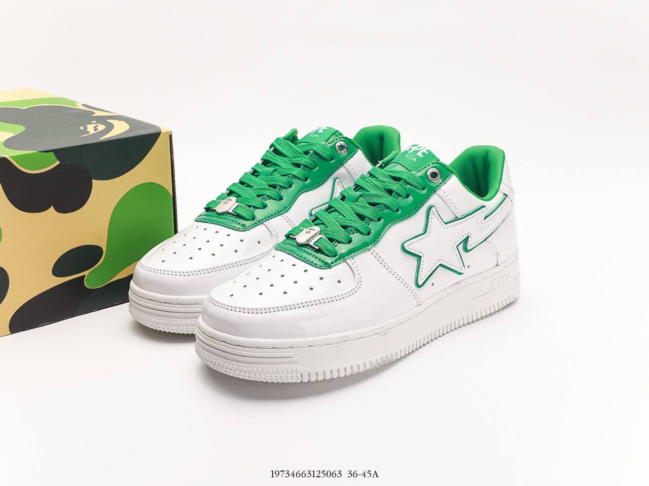 A Bathing Ape Bape Sta Low Patent Leather White Green