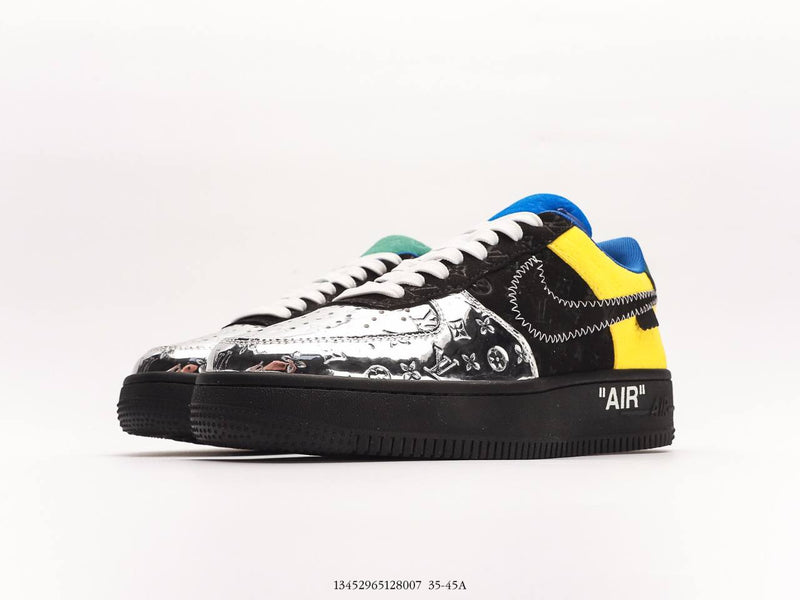 حذاء رياضي Louis Vuitton Nike Air Force 1 Low من Virgil Abloh باللون الأسود المعدني الفضي