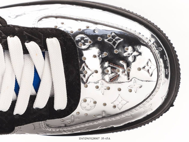 حذاء رياضي Louis Vuitton Nike Air Force 1 Low من Virgil Abloh باللون الأسود المعدني الفضي